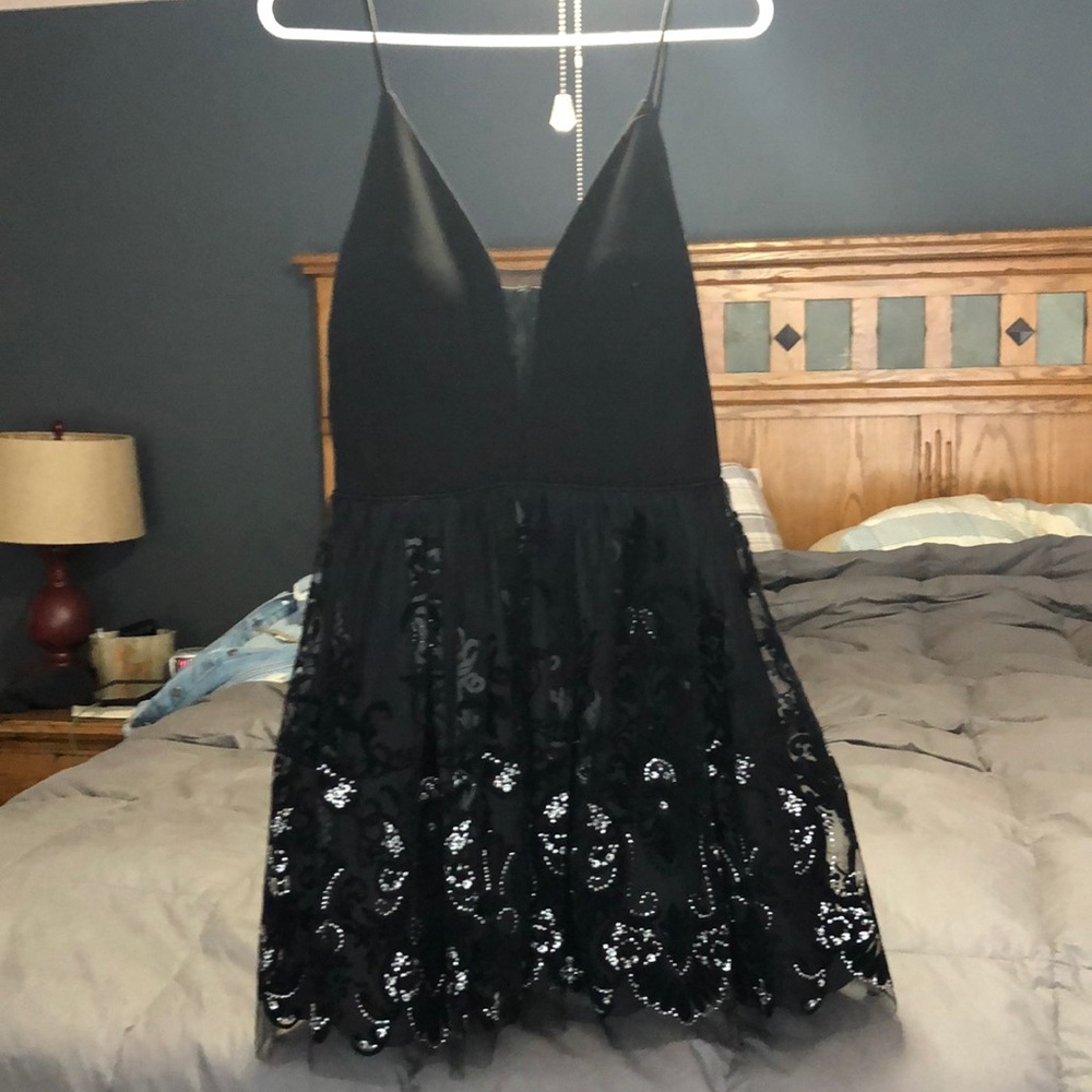 Black and silver fit and flare dress